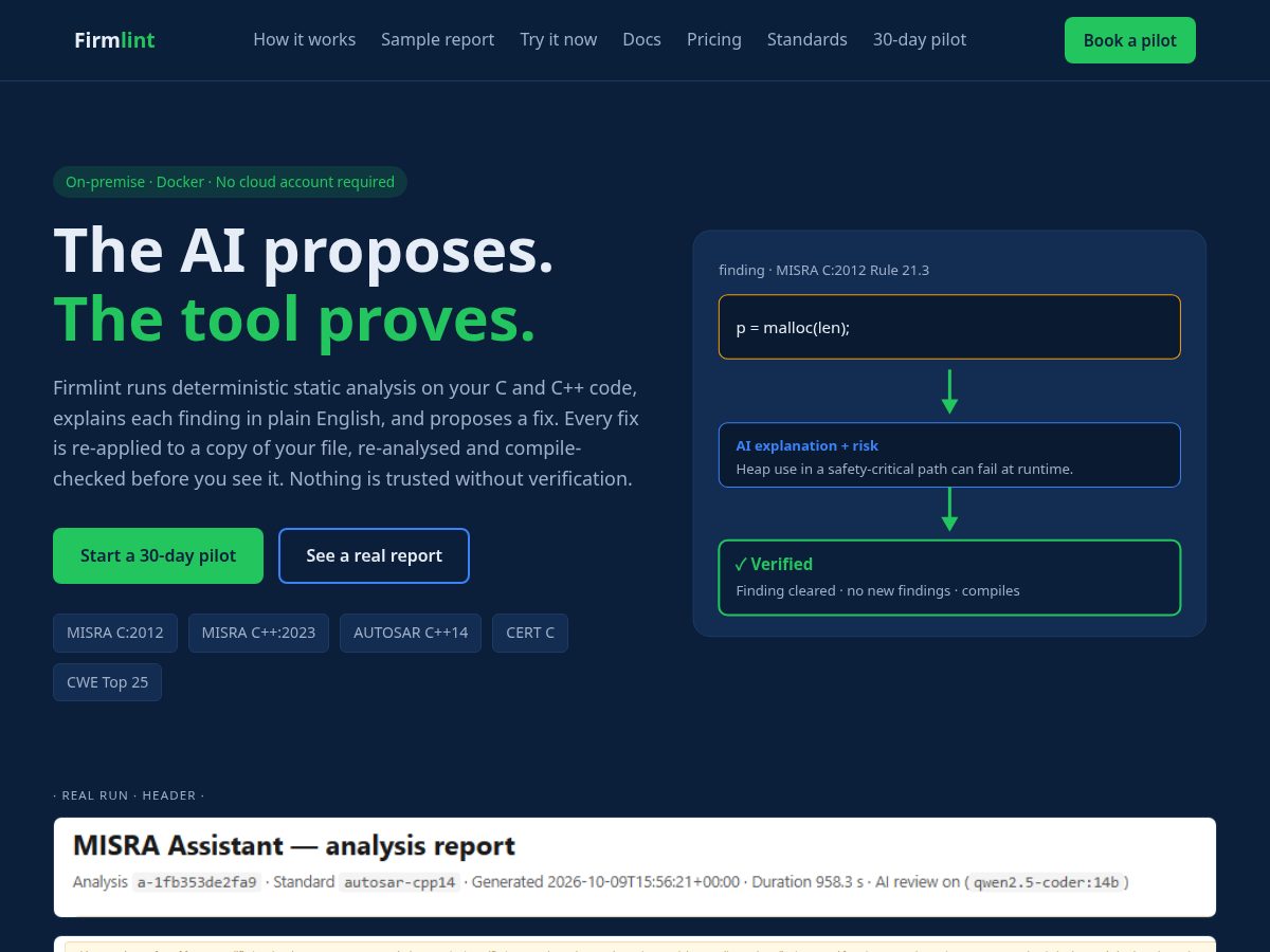 Landing-page snapshot of firmlint.com