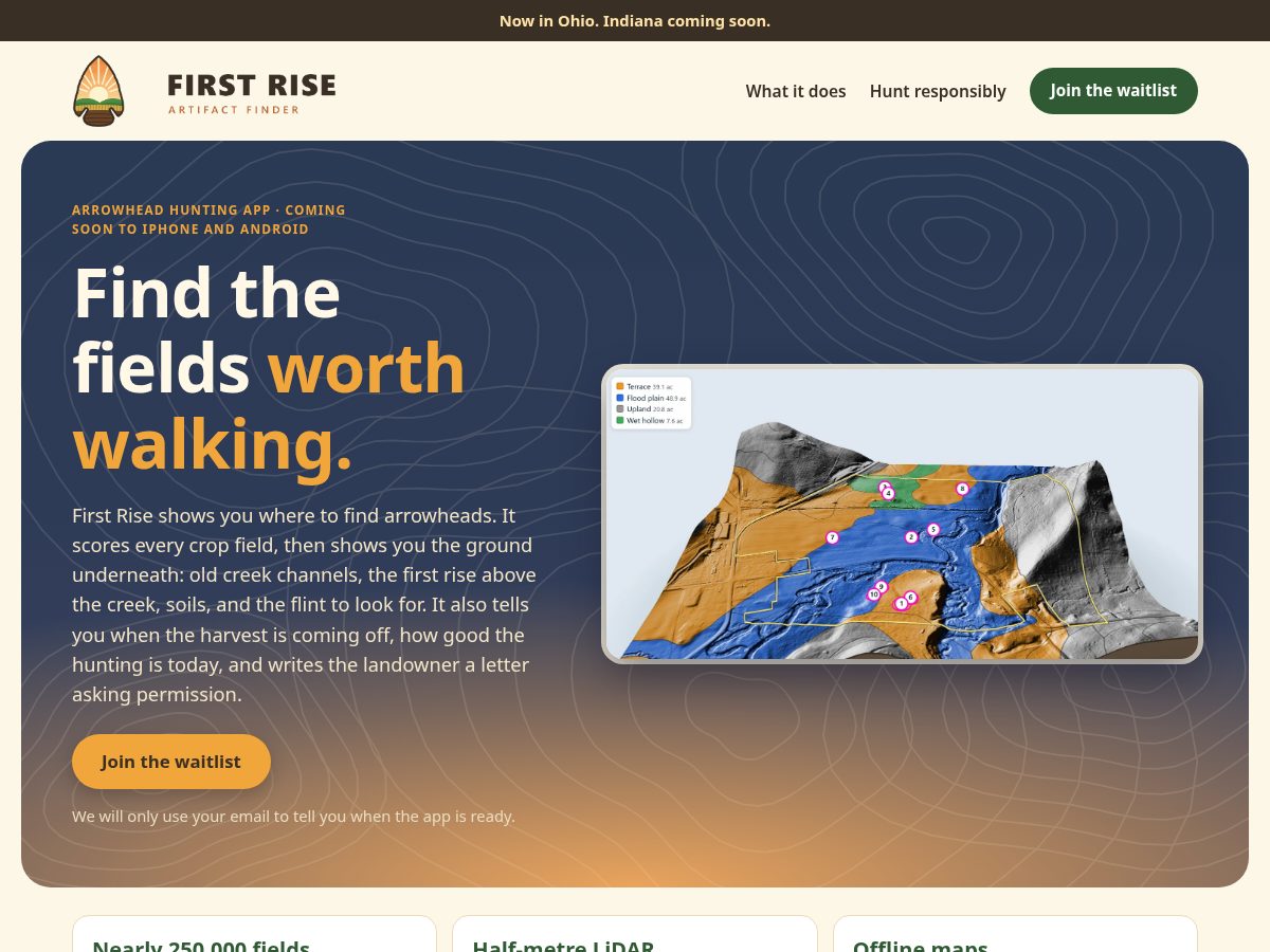 Landing-page snapshot of firstriseapp.com
