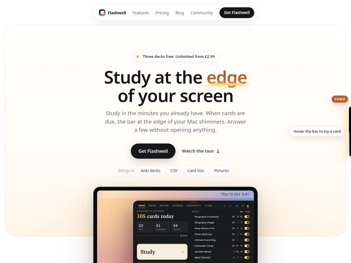 Landing-page snapshot of flashwellapp.com