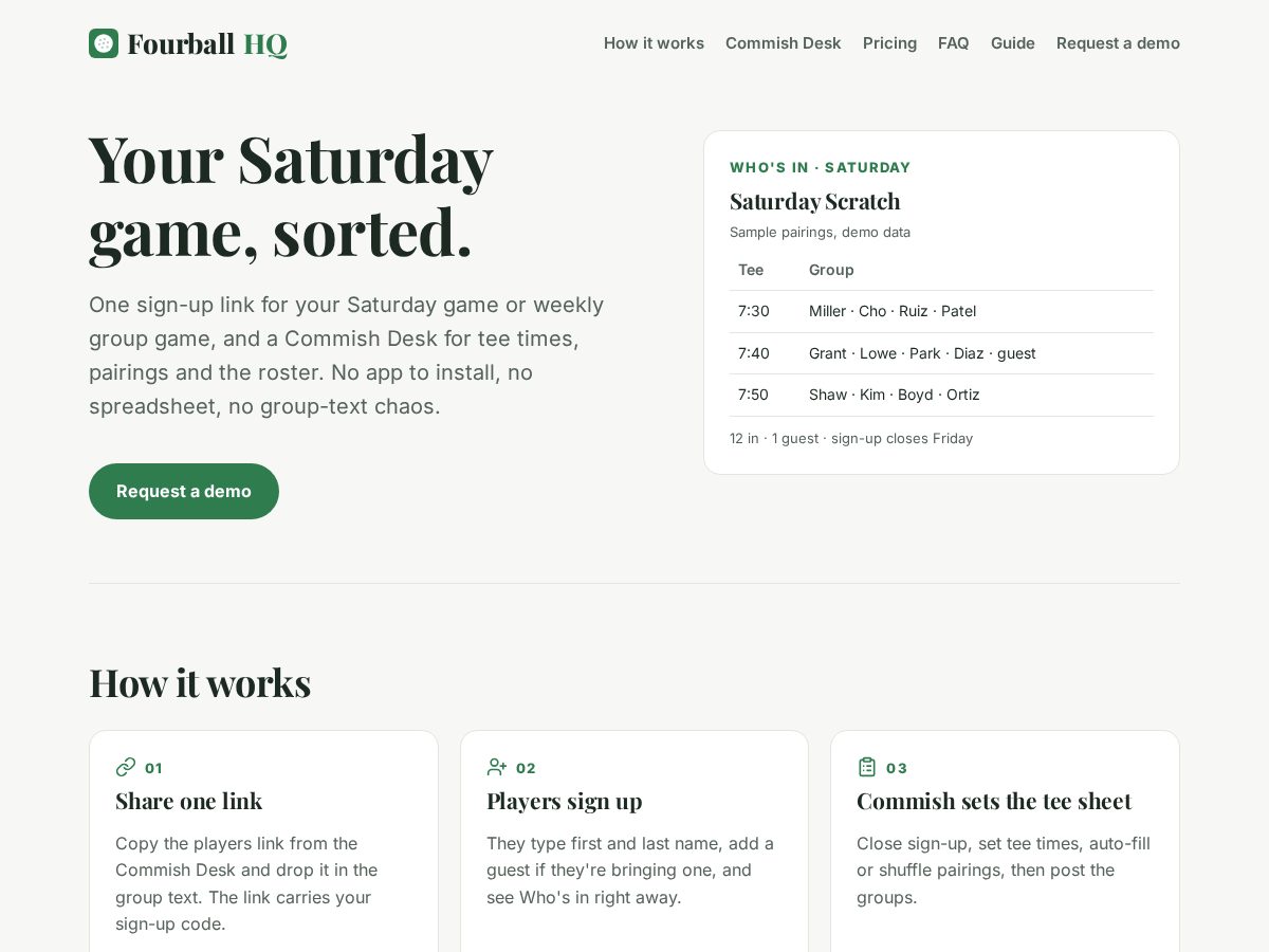Landing-page snapshot of fourballhq.com