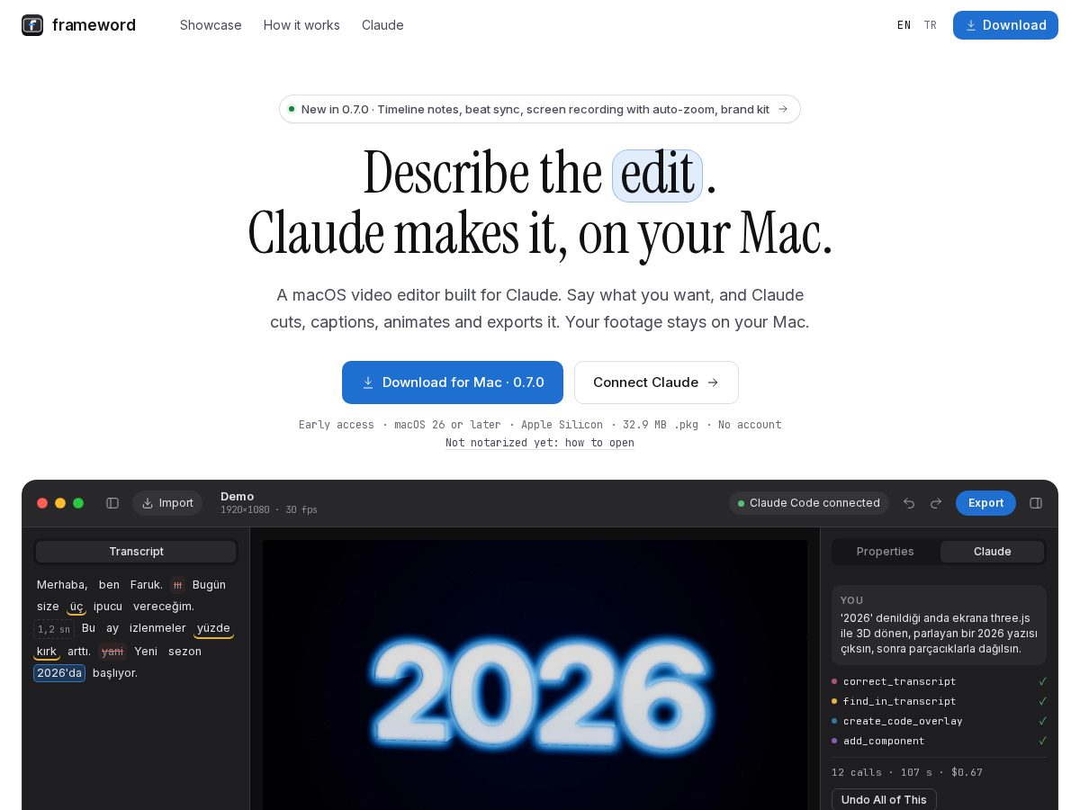 Landing-page snapshot of frameword.studio