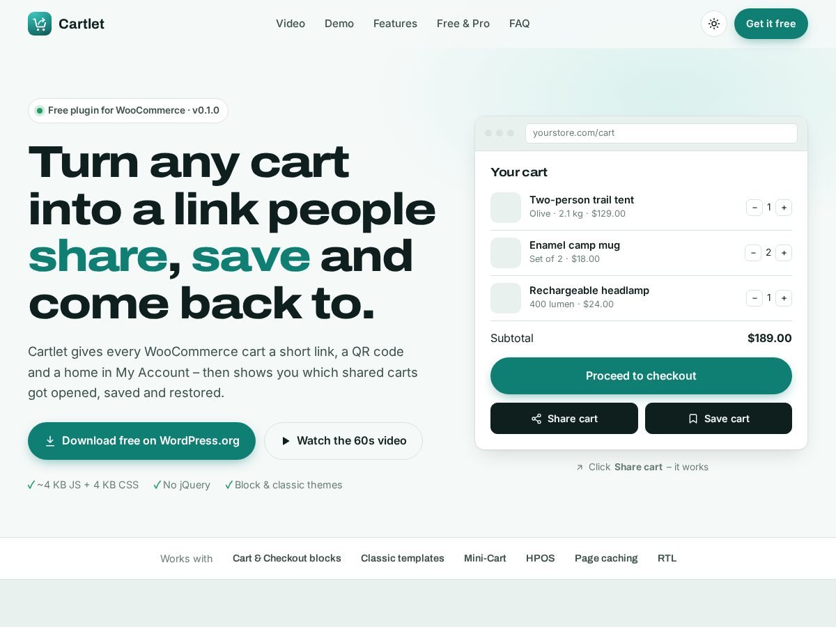 Landing-page snapshot of getcartlet.com