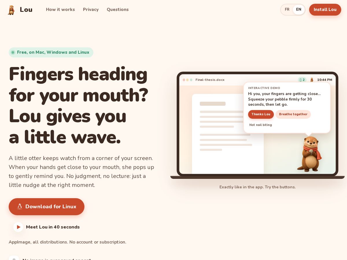 Landing-page snapshot of getlou.app