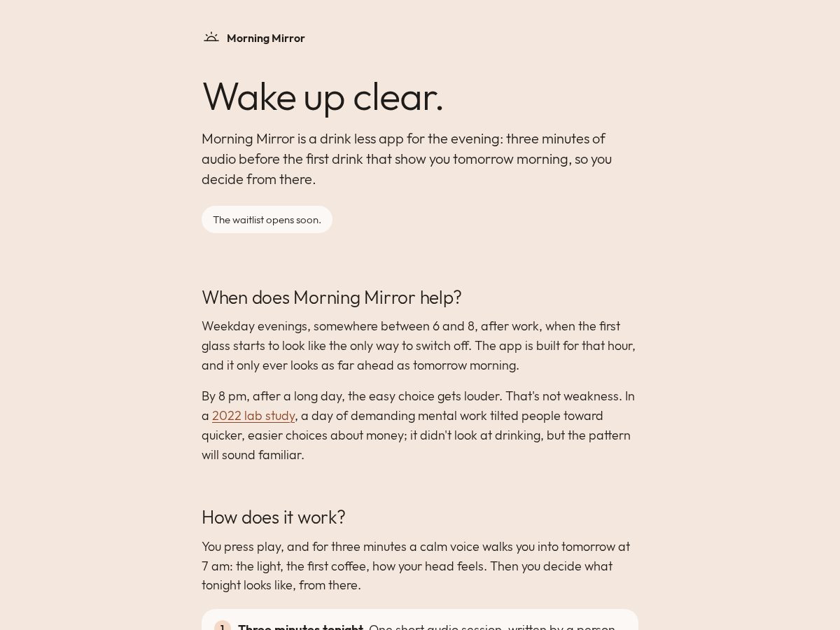 Landing-page snapshot of getmorningmirror.com