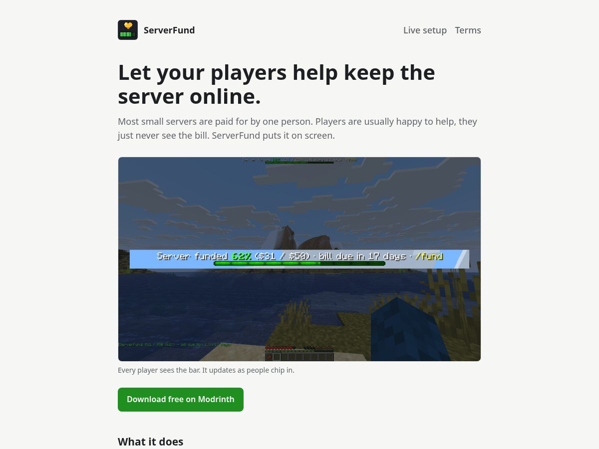 Landing-page snapshot of getserverfund.com