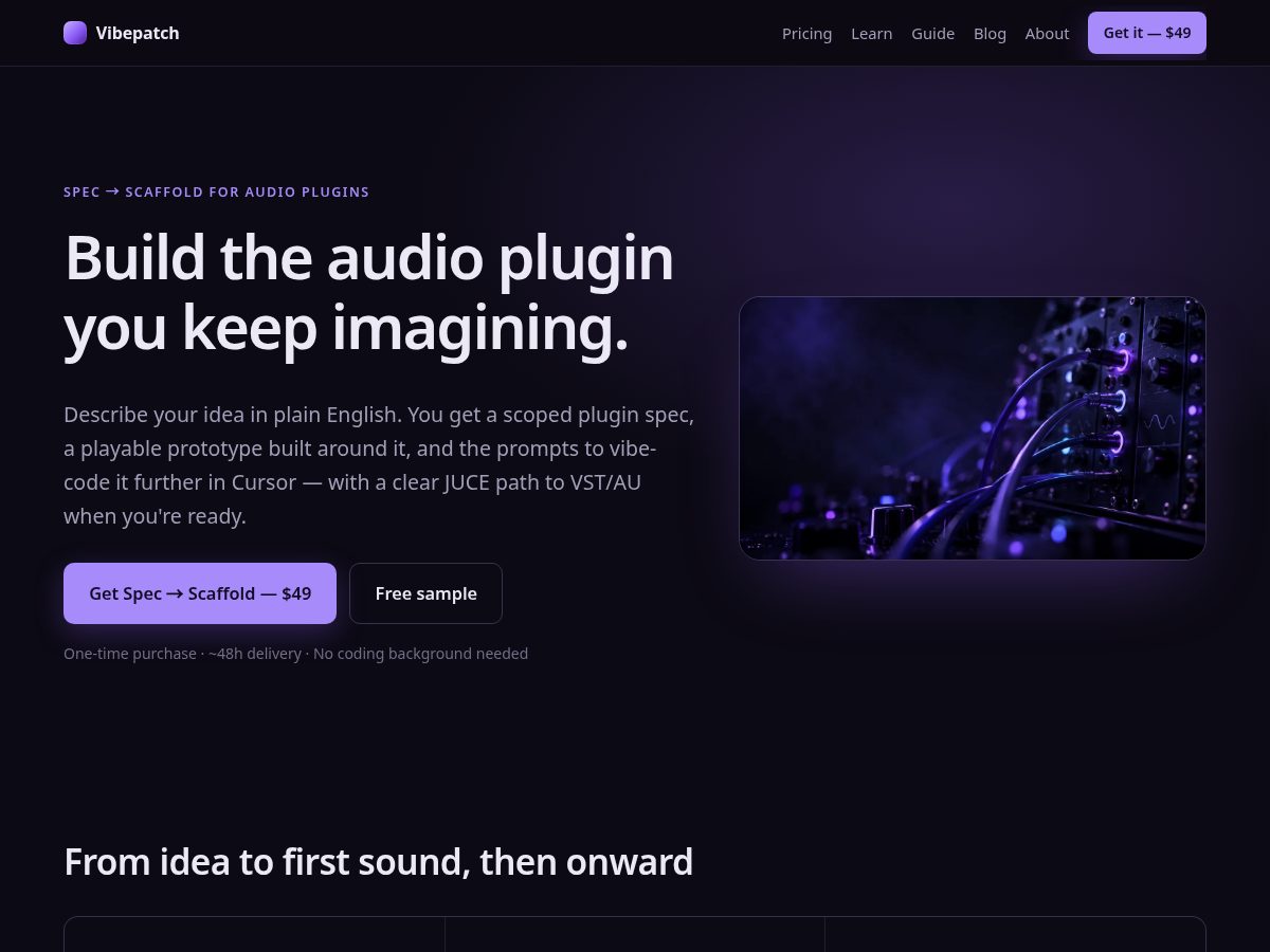 Landing-page snapshot of getvibepatch.com