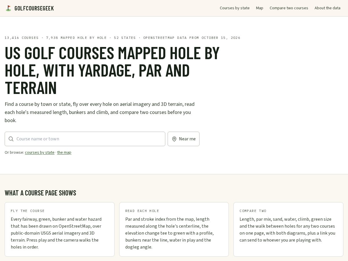 Landing-page snapshot of golfcoursegeek.com