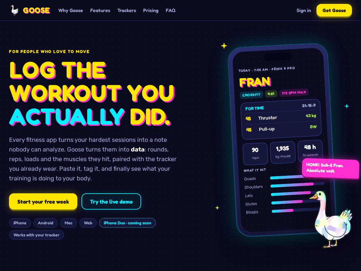 Landing-page snapshot of goosecoach.app