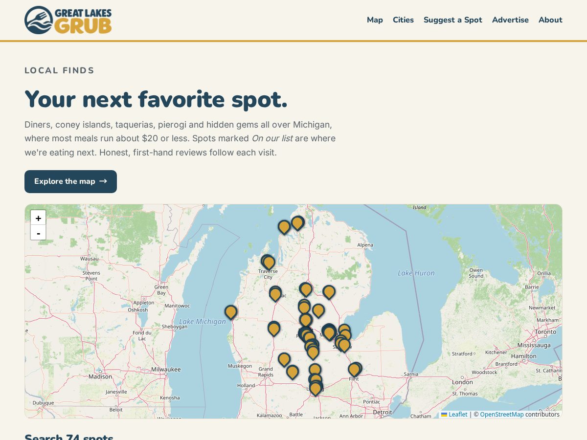 Landing-page snapshot of greatlakesgrub.com