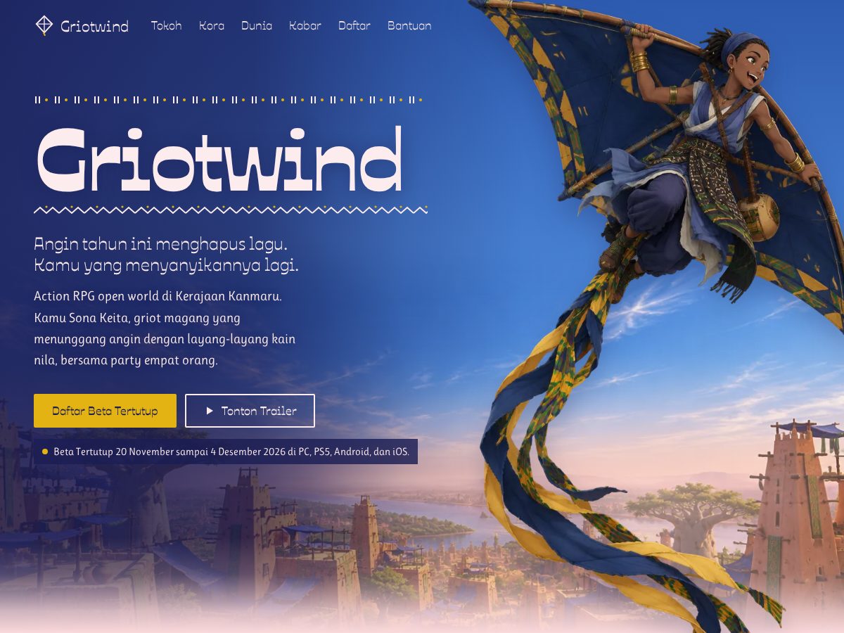 Landing-page snapshot of griotwind.com
