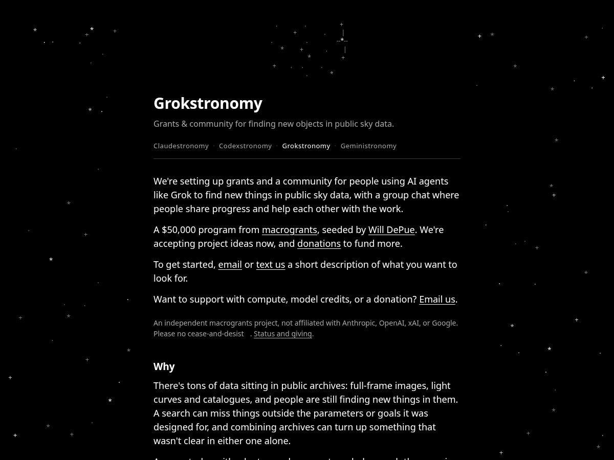 Landing-page snapshot of grokstronomy.com