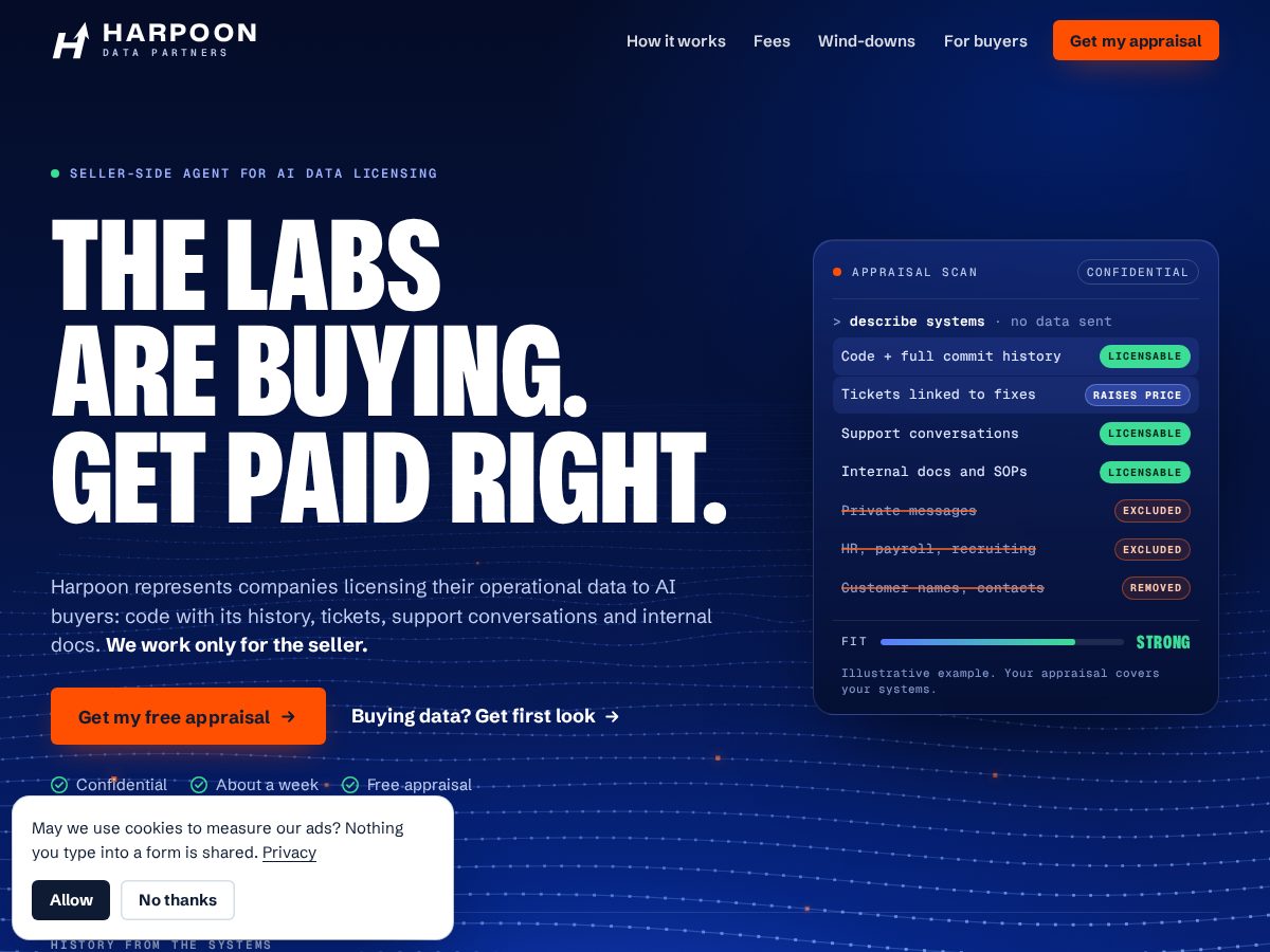 Landing-page snapshot of harpoondatapartners.com