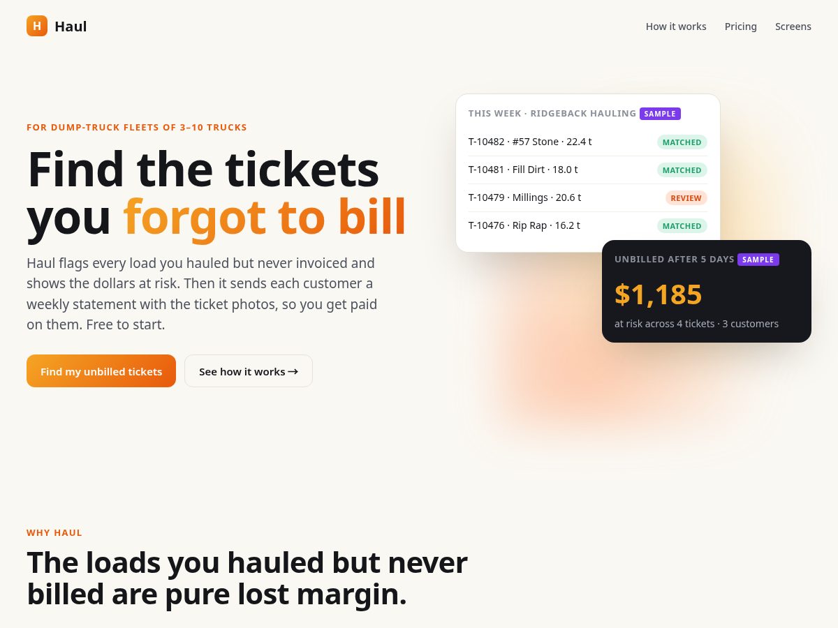 Landing-page snapshot of haulticket.app
