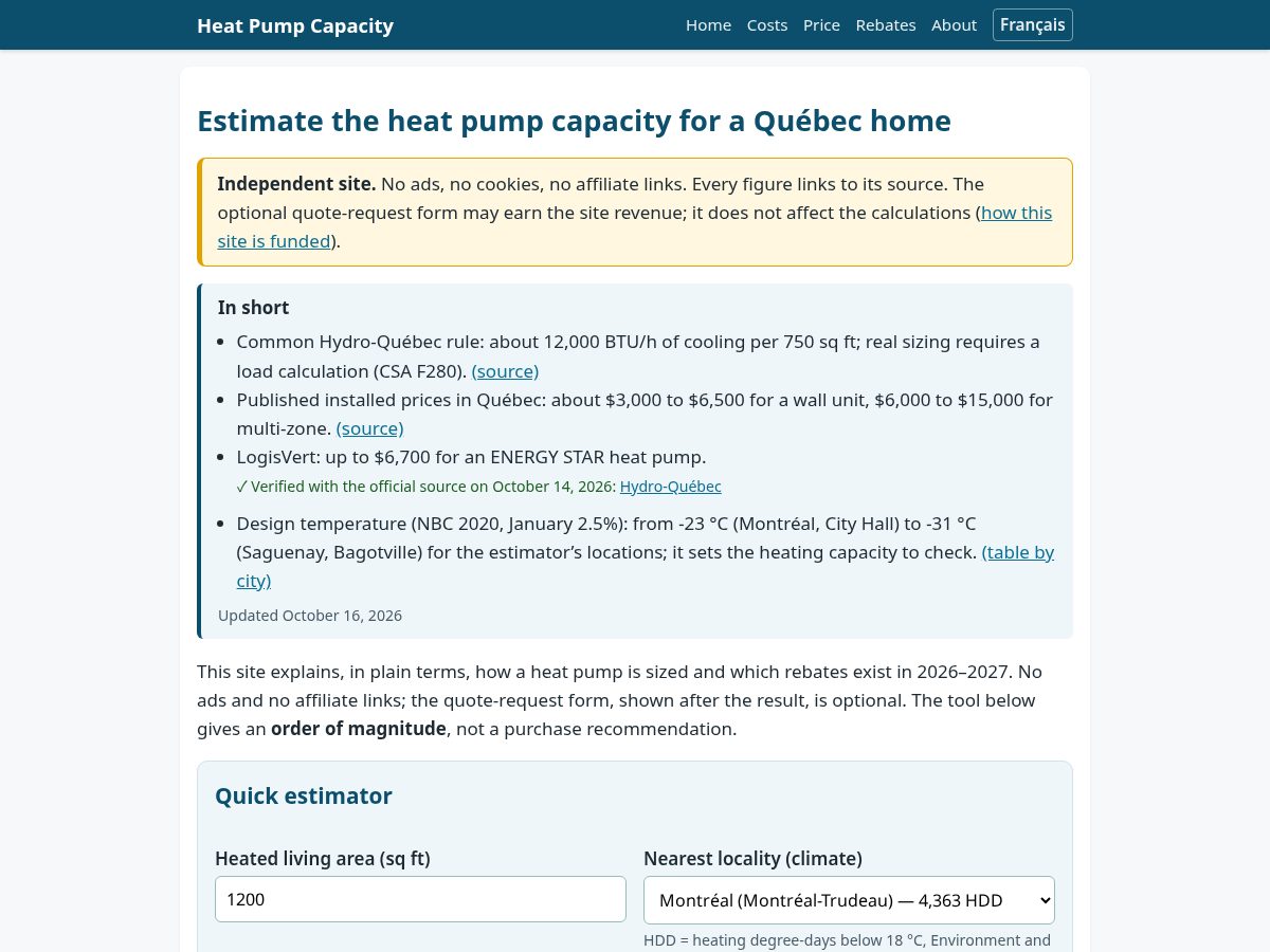 Landing-page snapshot of heatpumpcapacity.com