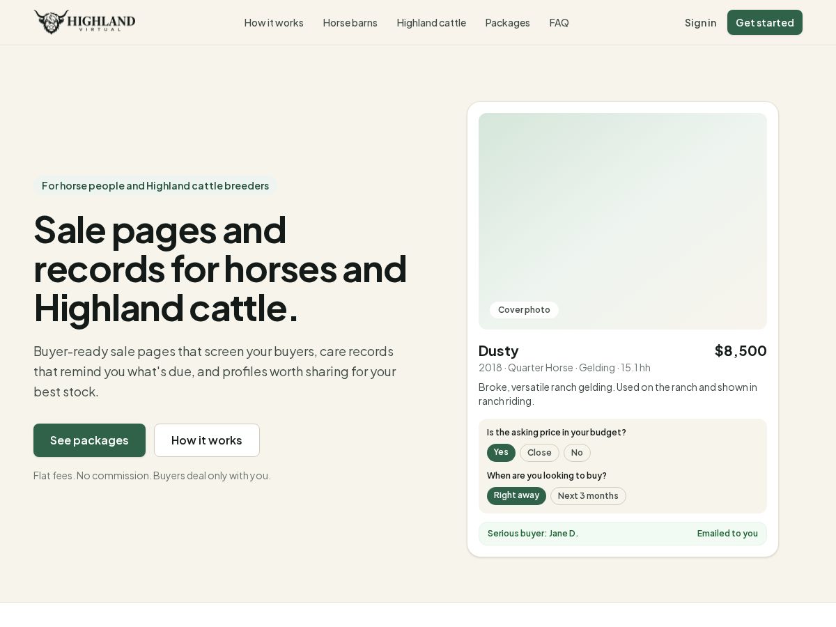 Landing-page snapshot of highlandvirtual.com
