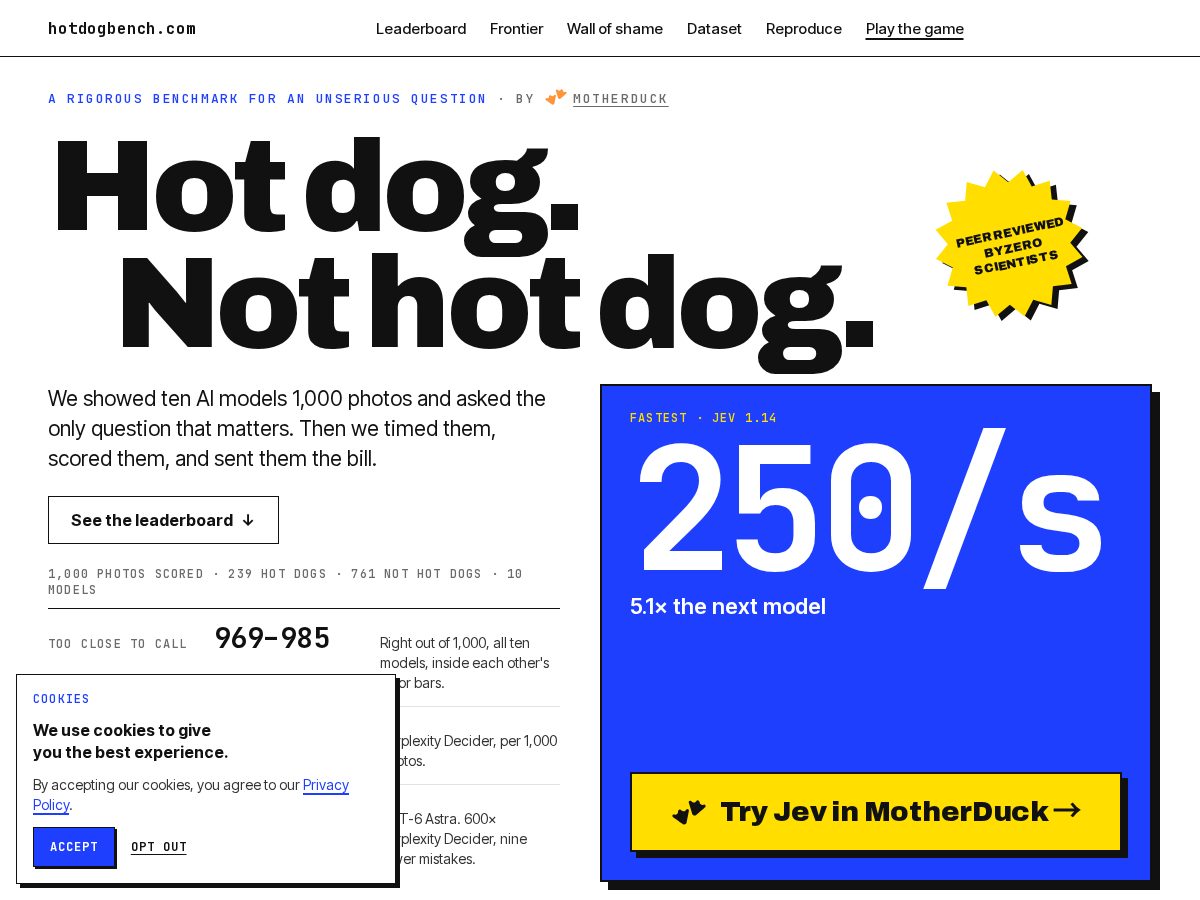 Landing-page snapshot of hotdogbench.com