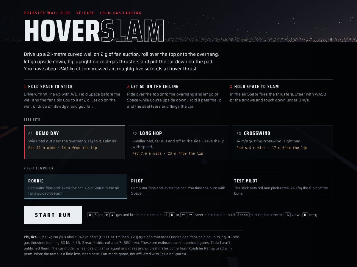 Landing-page snapshot of hoverslam.xyz