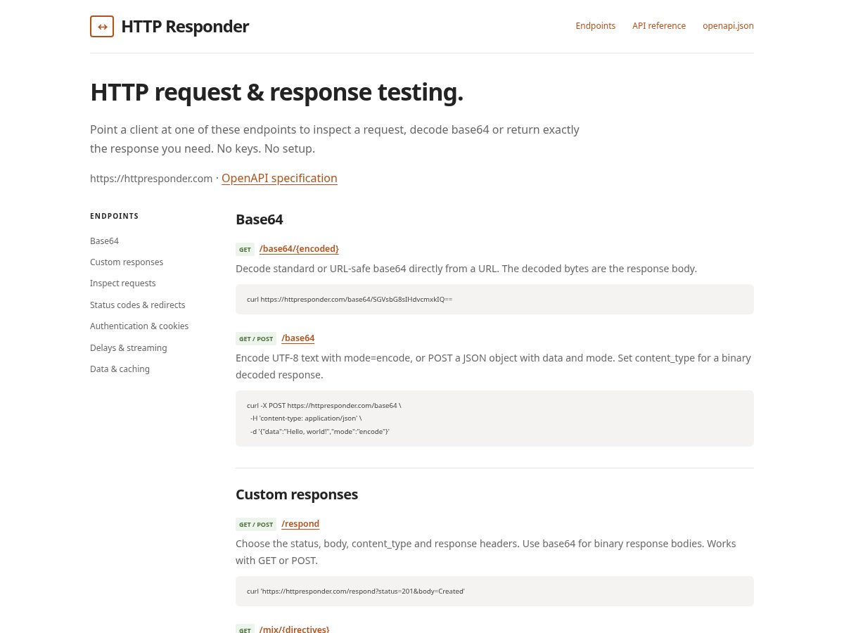 Landing-page snapshot of httpresponder.com
