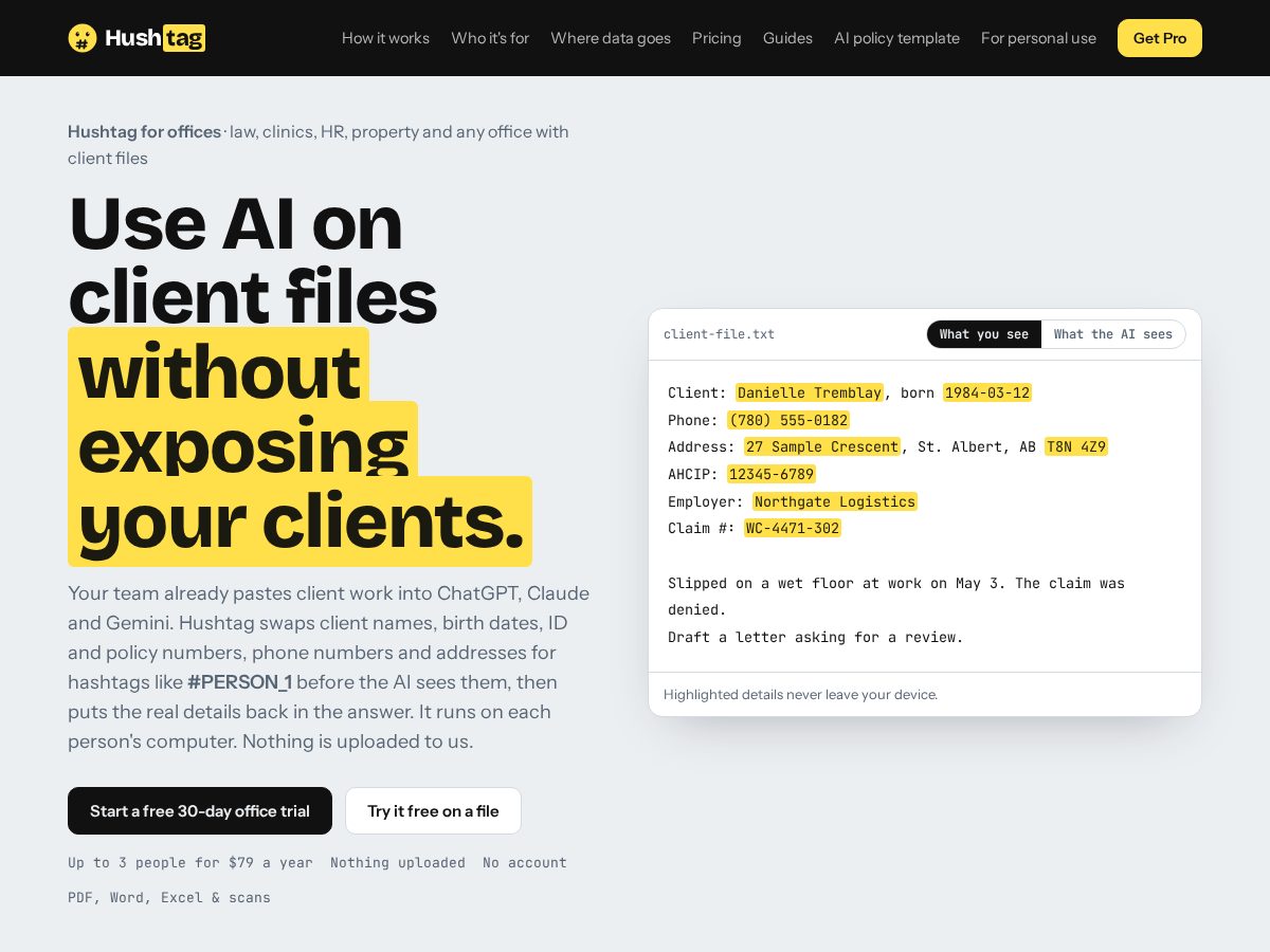 Landing-page snapshot of hushtagprivacy.com