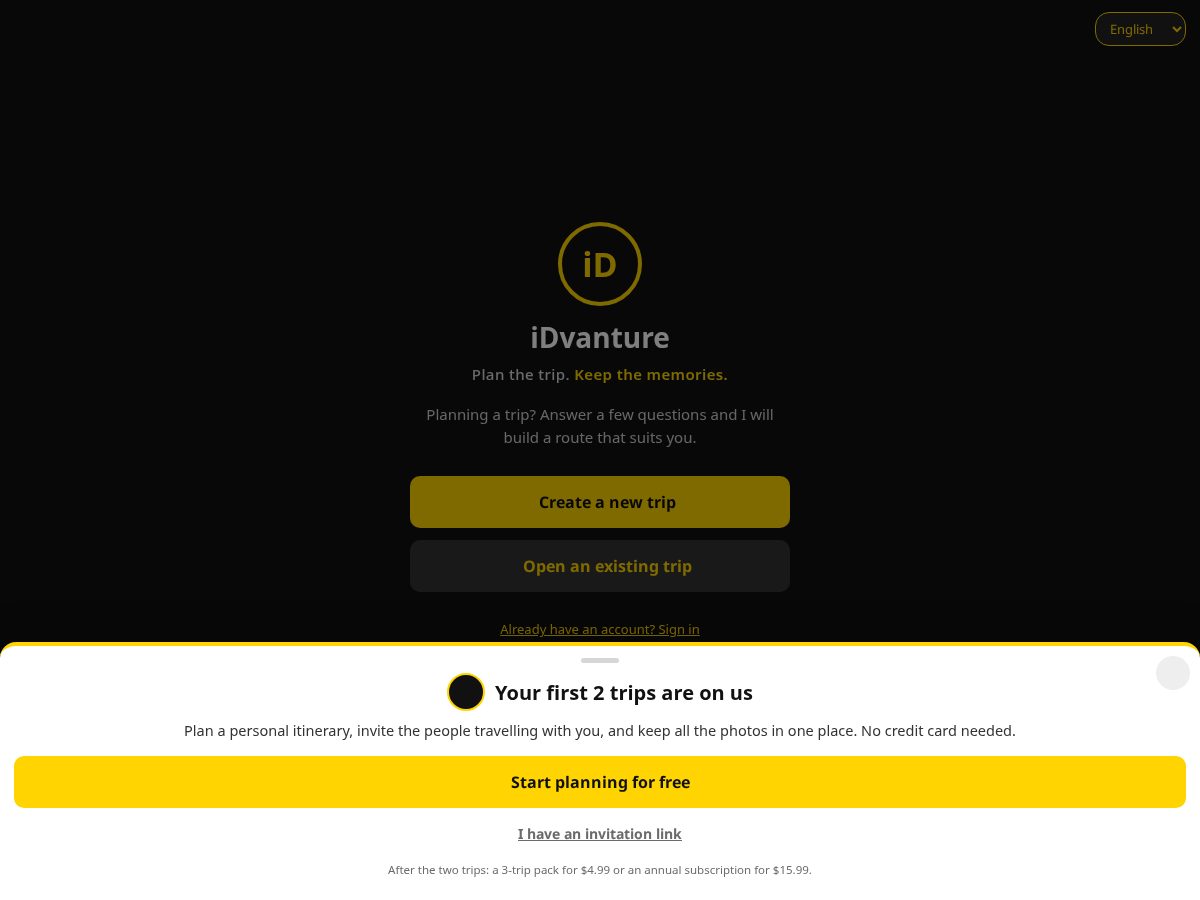 Landing-page snapshot of idvanture.com