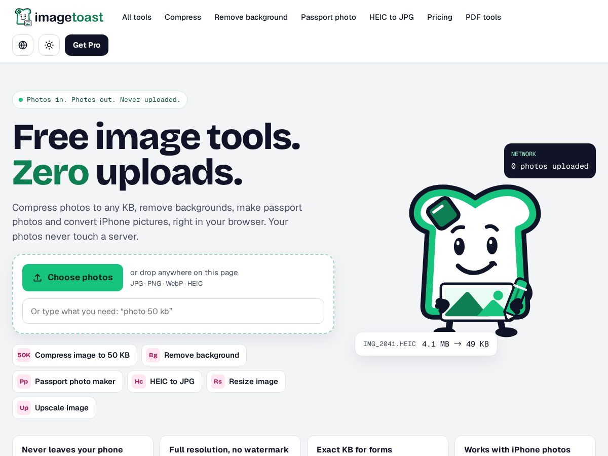 Landing-page snapshot of imagetoast.com