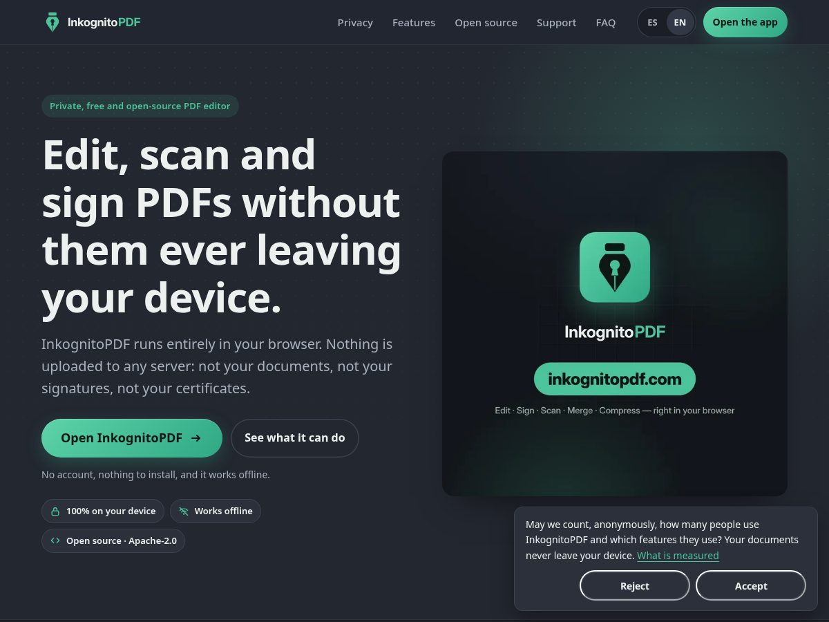 Landing-page snapshot of inkognitopdf.com