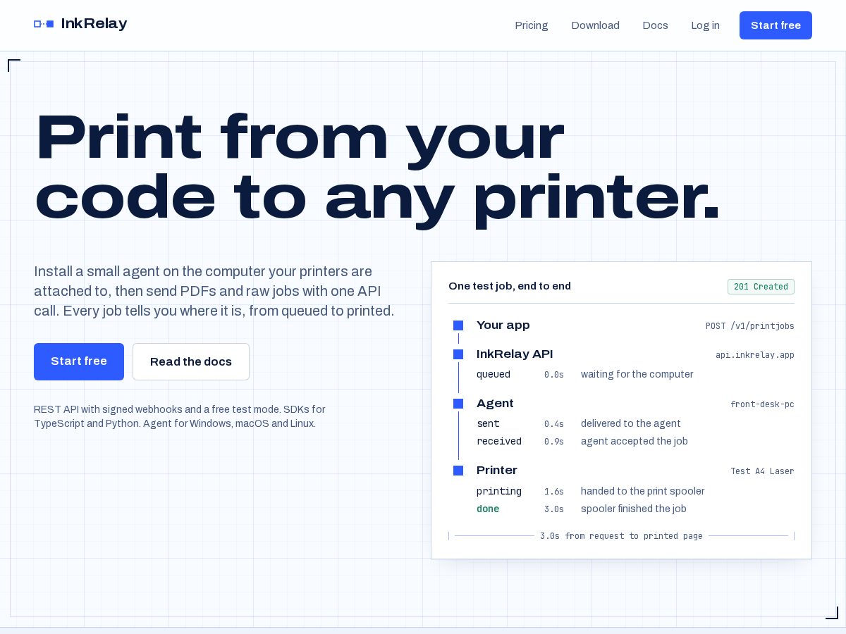 Landing-page snapshot of inkrelay.app