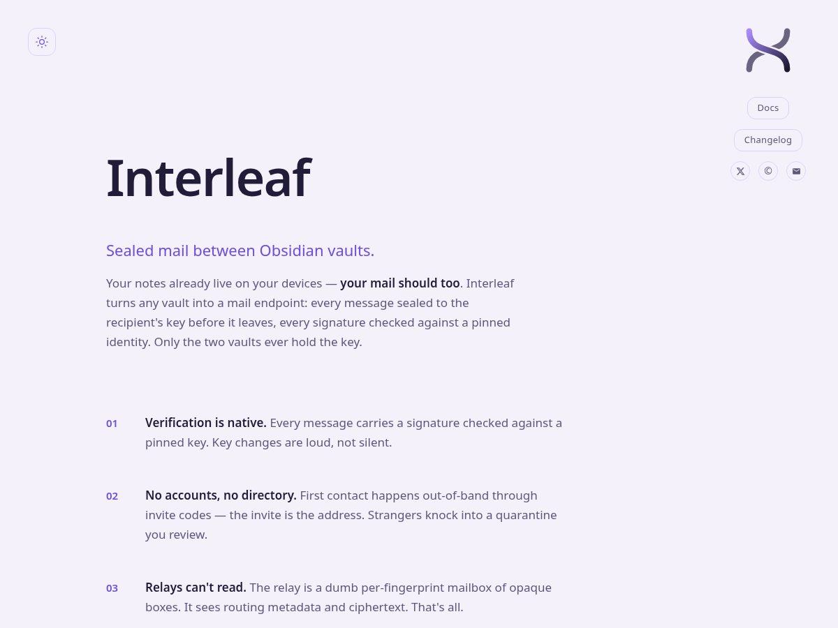 Landing-page snapshot of interleaf.dev