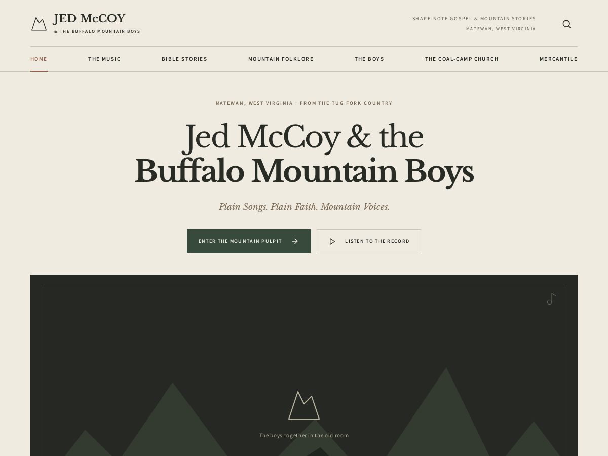 Landing-page snapshot of jedsbuffalomountainboys.com
