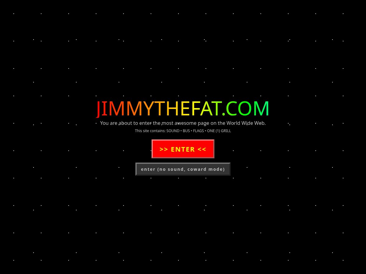 Landing-page snapshot of jimmythefat.com