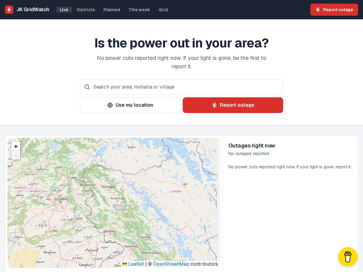 Landing-page snapshot of jkgridwatch.tech