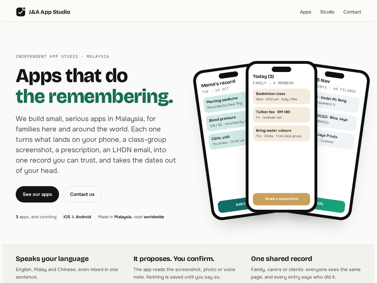 Landing-page snapshot of jnaappstudio.com