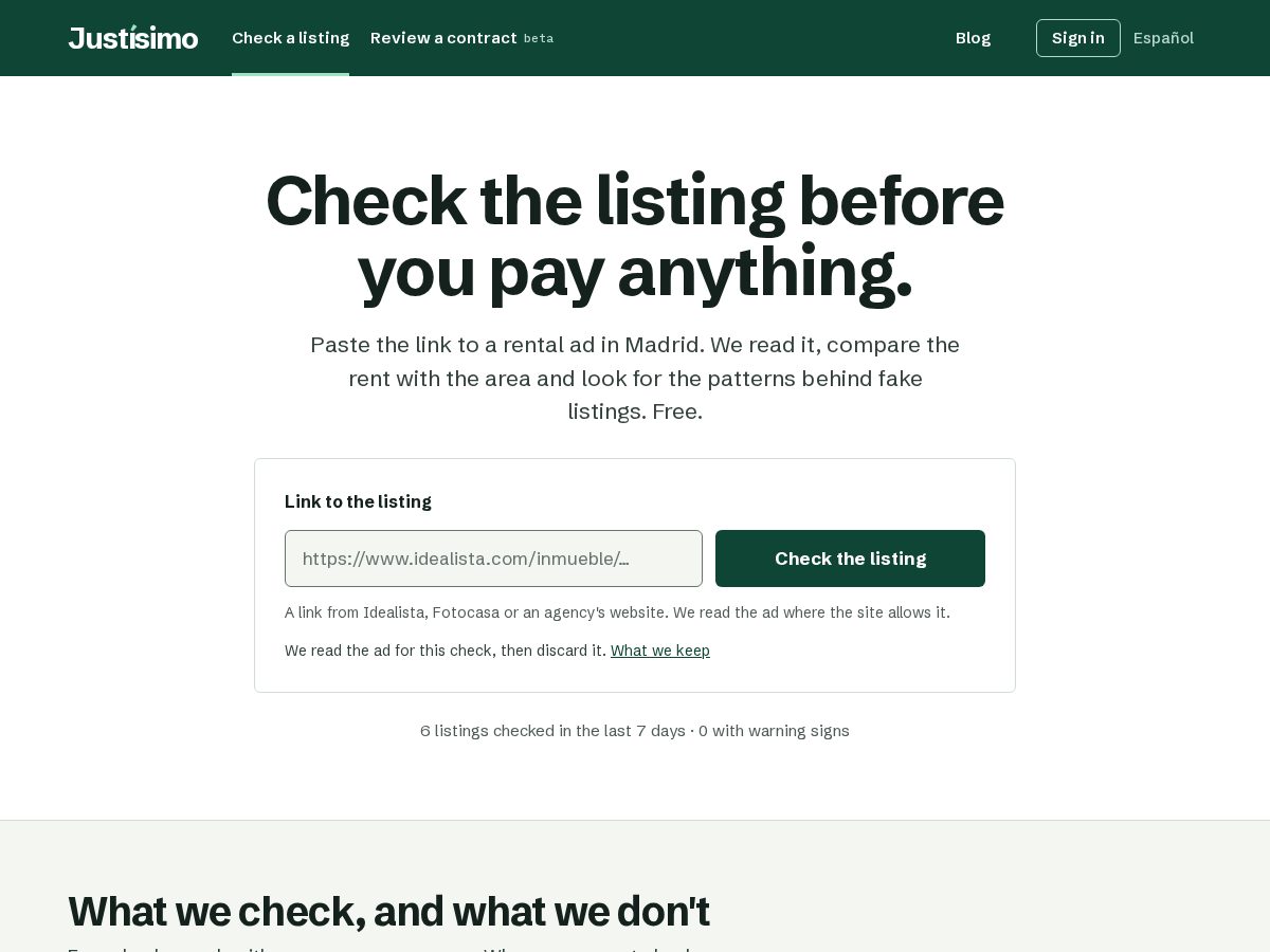 Landing-page snapshot of justisimo.com