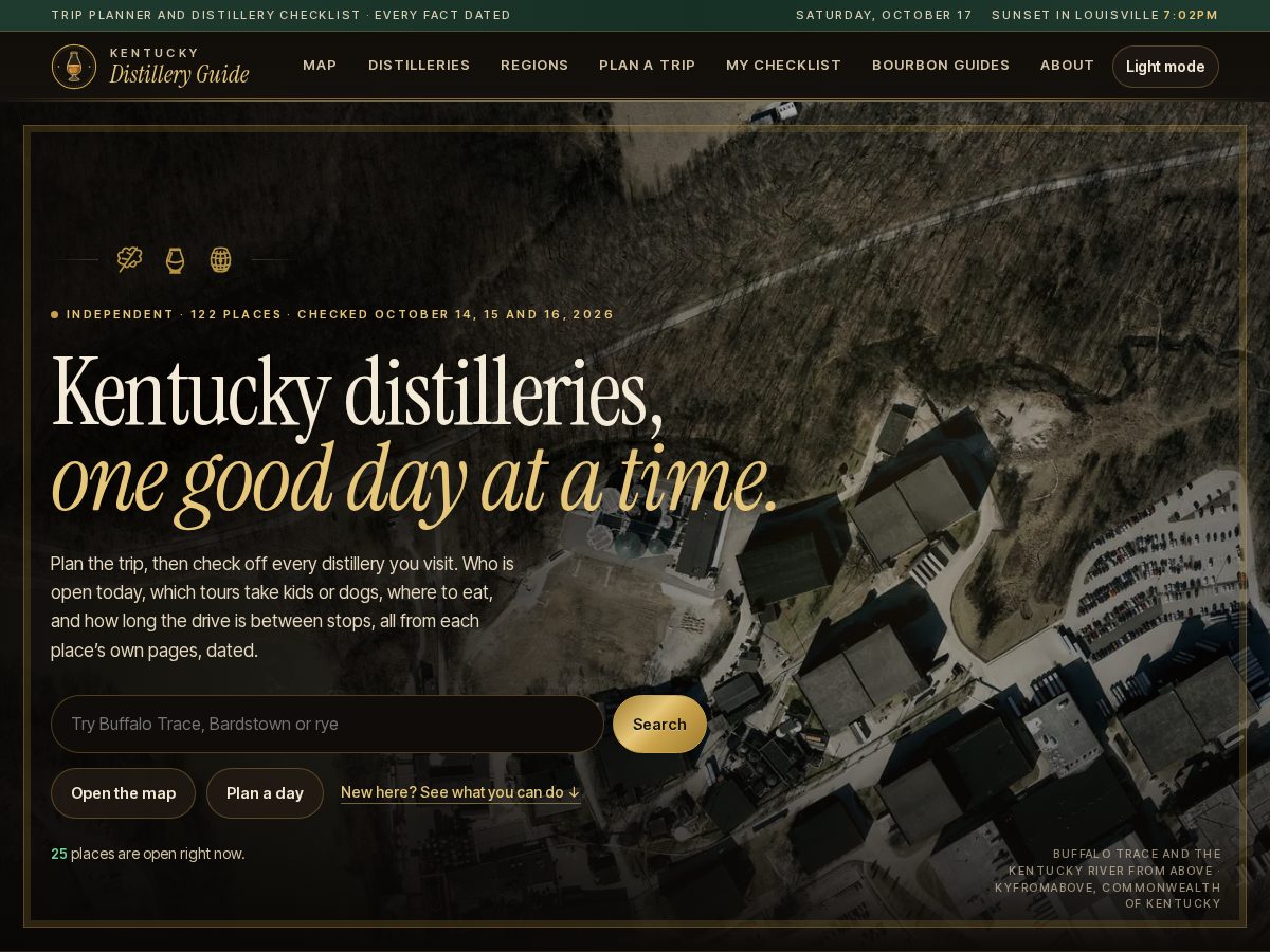 Landing-page snapshot of kentuckydistilleryguide.com