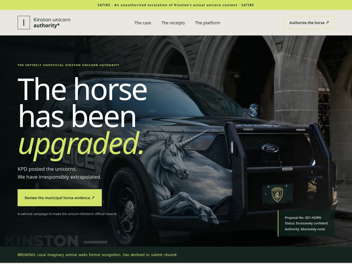 Landing-page snapshot of kinstonunicorn.com