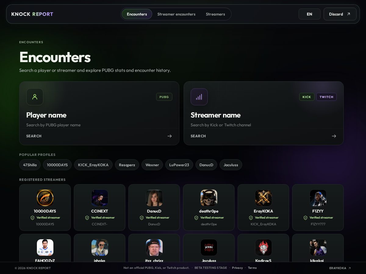 Landing-page snapshot of knockreport.com