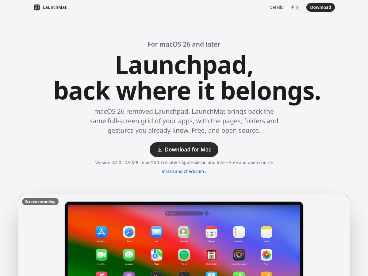 Landing-page snapshot of launchmat.app