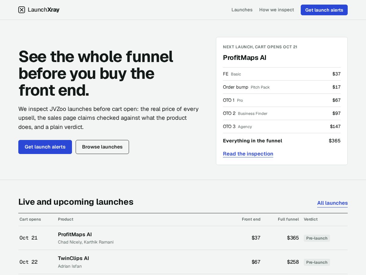 Landing-page snapshot of launchxray.com