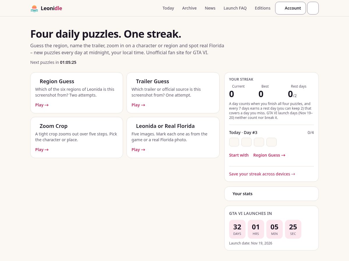 Landing-page snapshot of leonidle.com