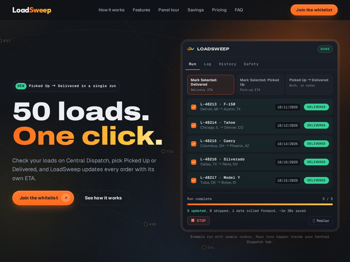 Landing-page snapshot of loadsweep.app