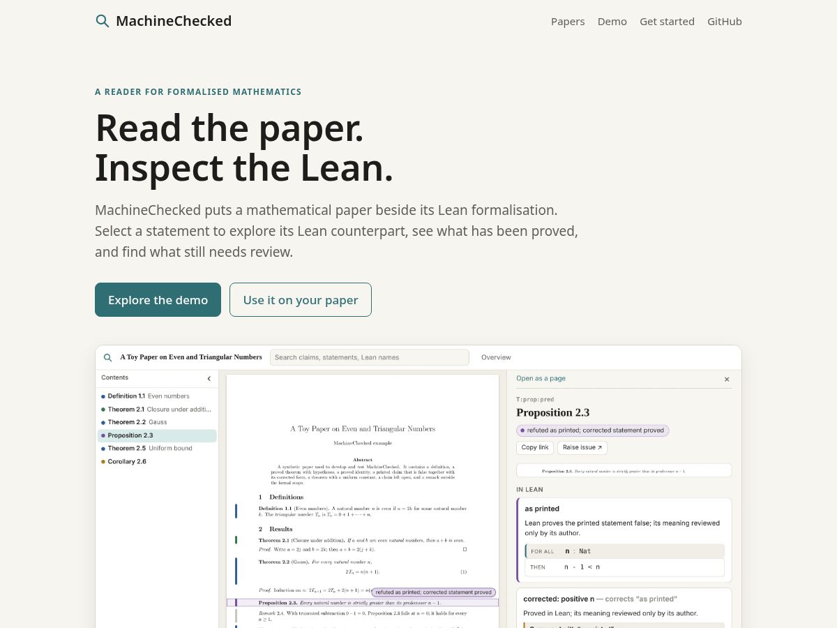 Landing-page snapshot of machinechecked.org