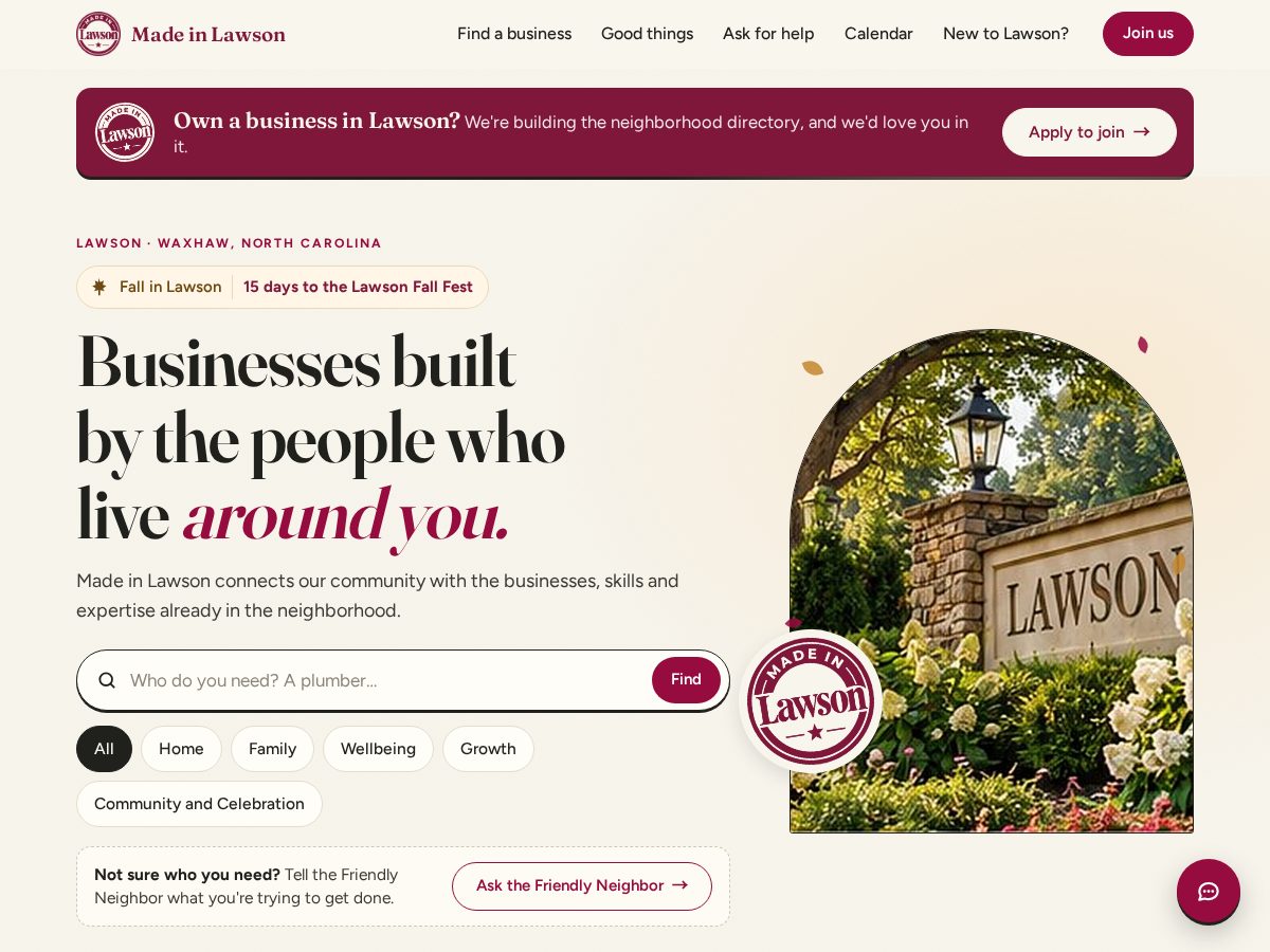 Landing-page snapshot of madeinlawson.com