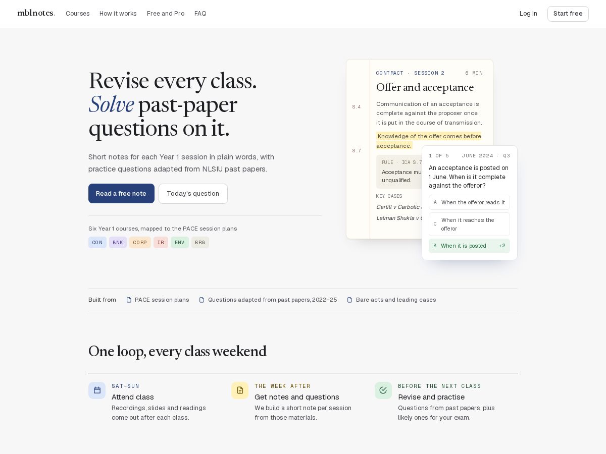 Landing-page snapshot of mblnotes.com
