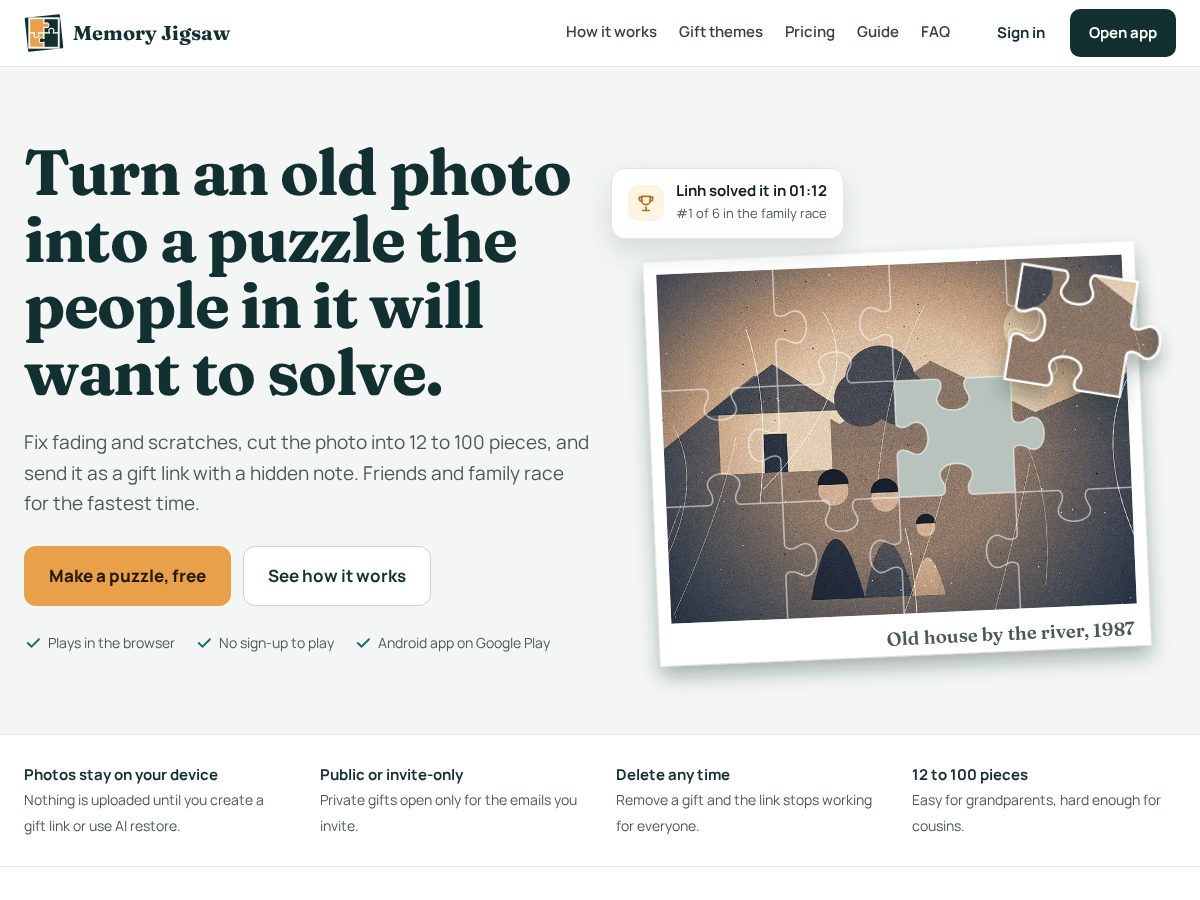 Landing-page snapshot of memjig.app