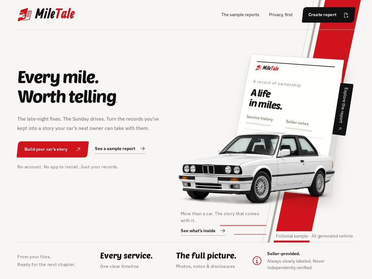 Landing-page snapshot of miletale.app