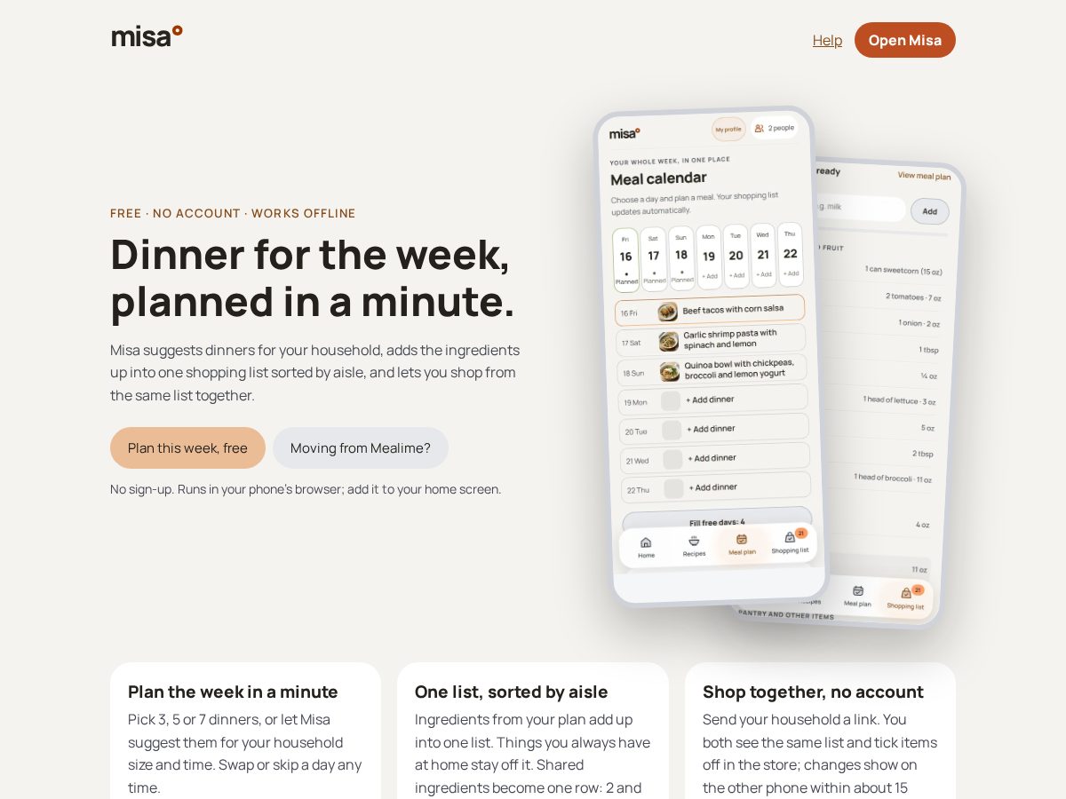 Landing-page snapshot of misameals.com