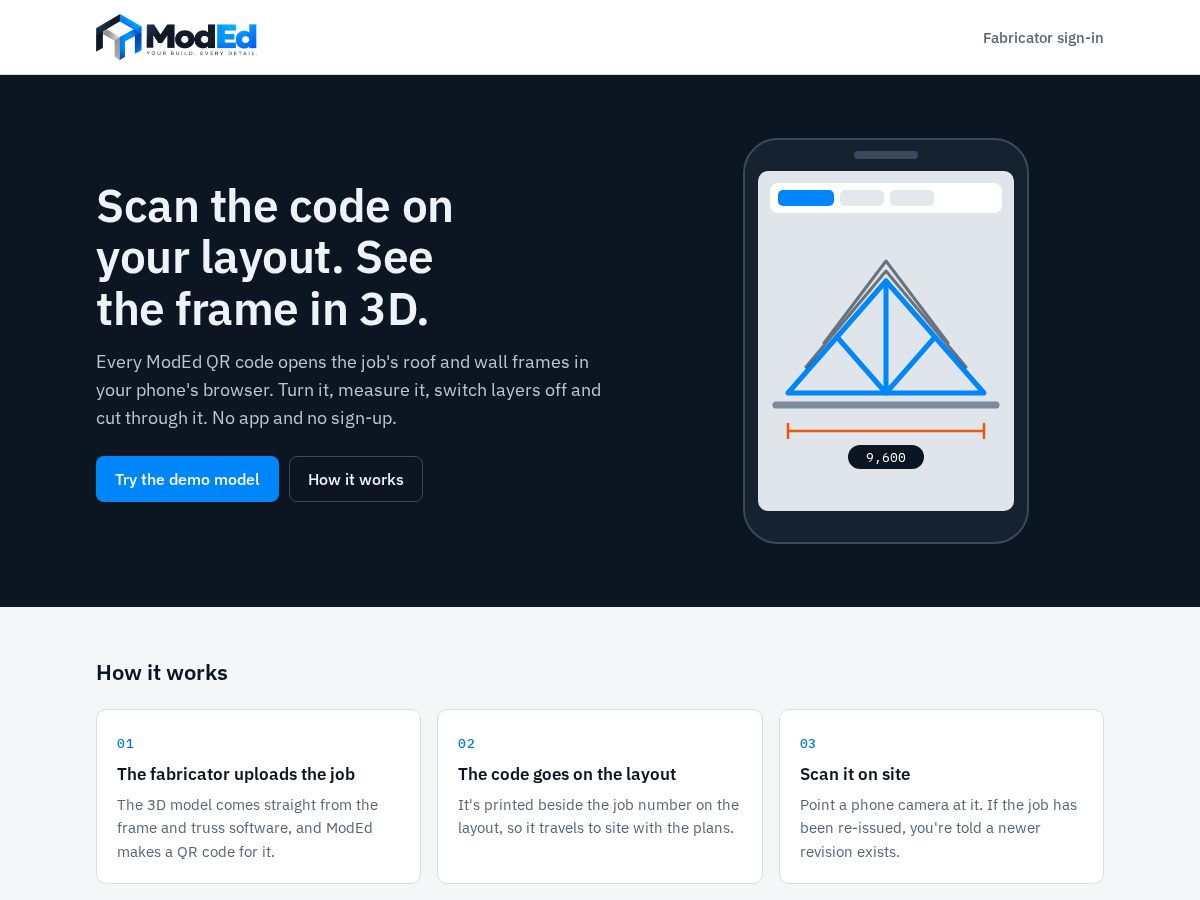Landing-page snapshot of moded.dev