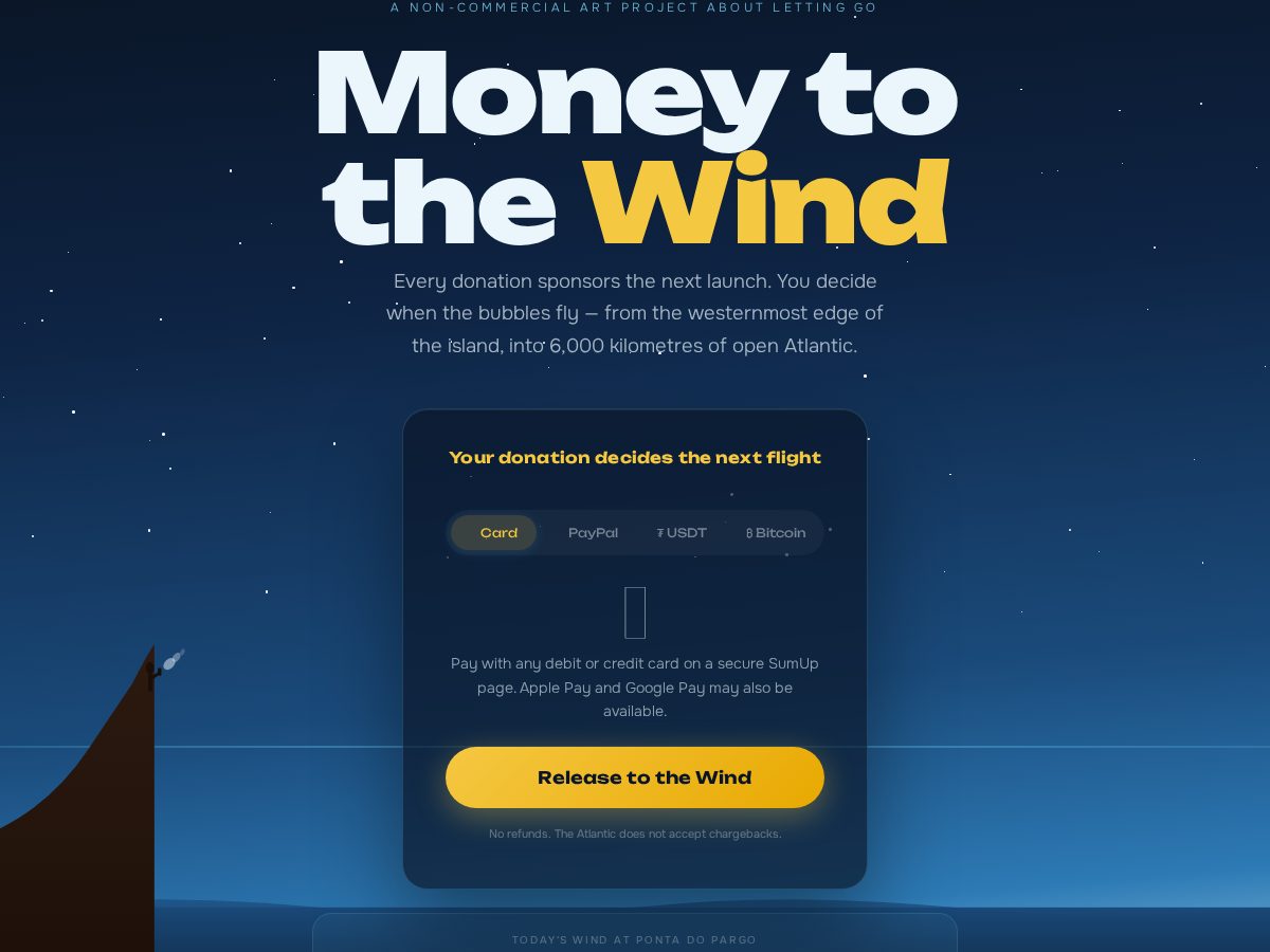 Landing-page snapshot of moneytothewind.com