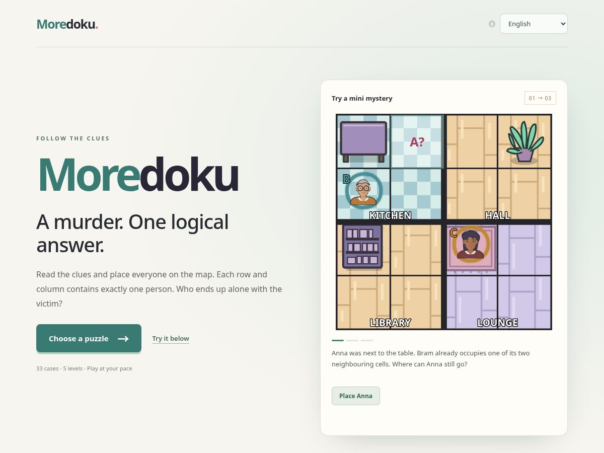 Landing-page snapshot of moremurdoku.com