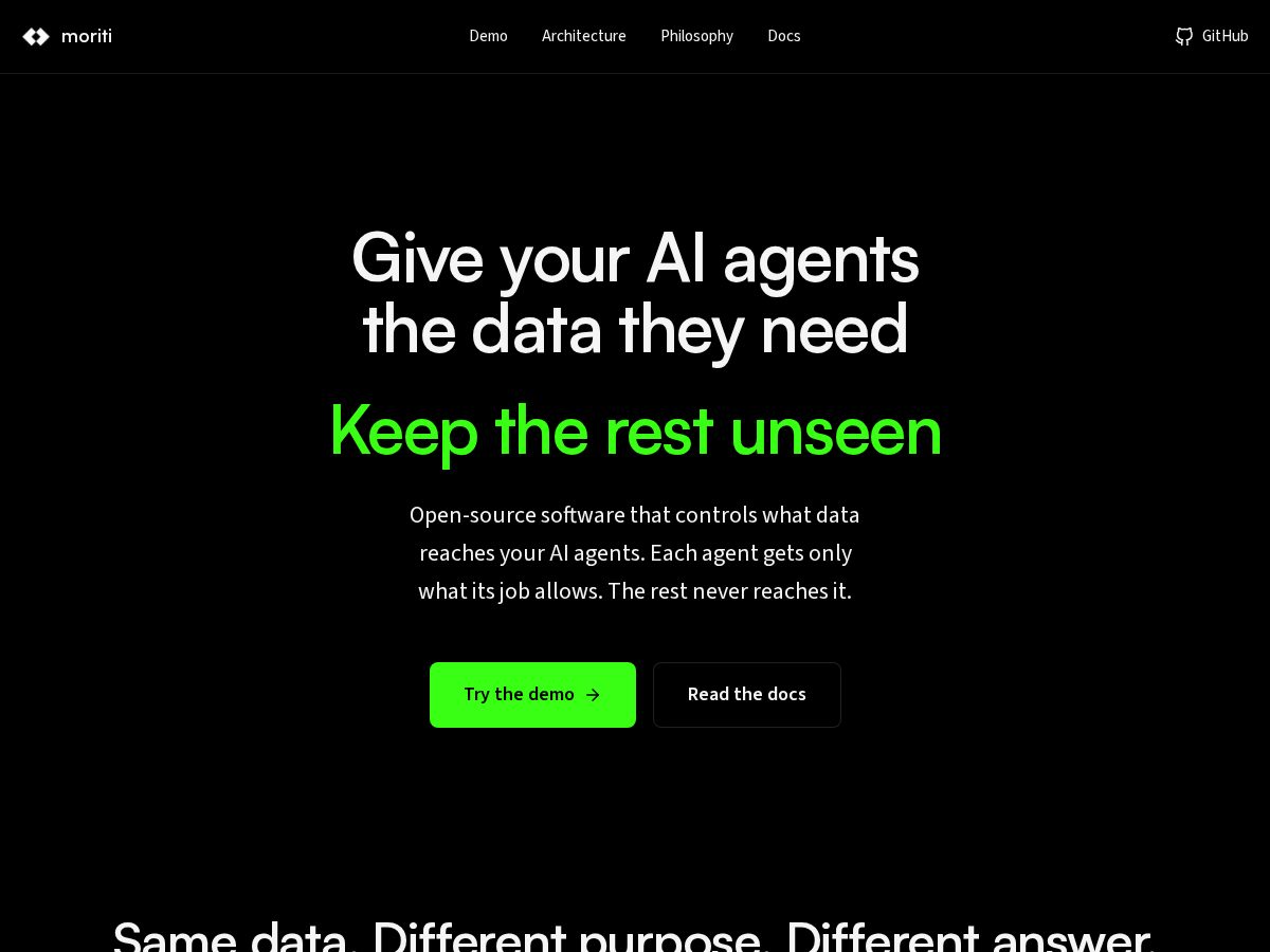 Landing-page snapshot of moriti.dev